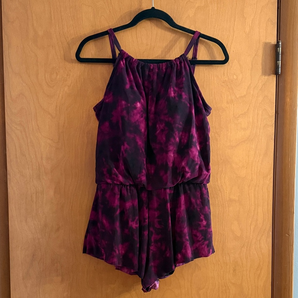 Aqua Green Women's Tie-Dye One Piece Swimsuit in Purple and Black